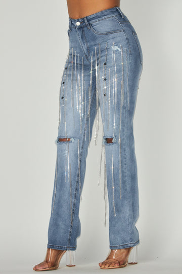 Rhinestone Chain Denim Jeans