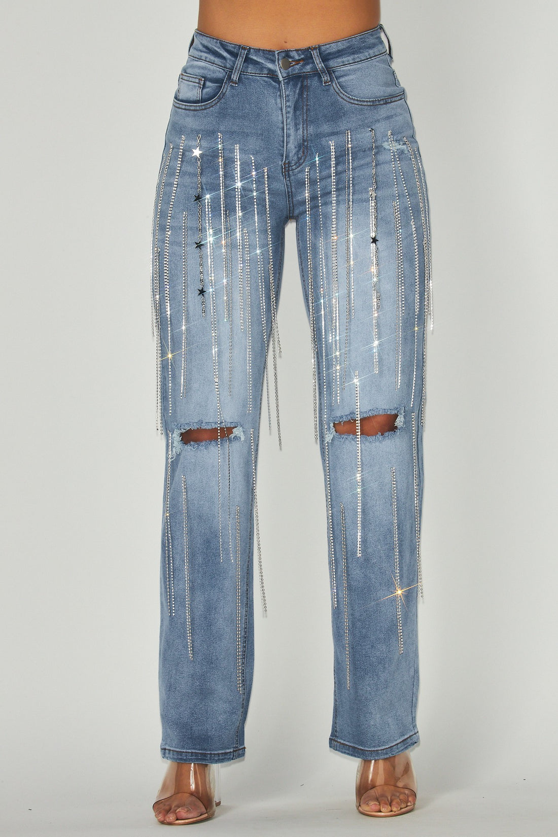 Rhinestone Chain Denim Jeans