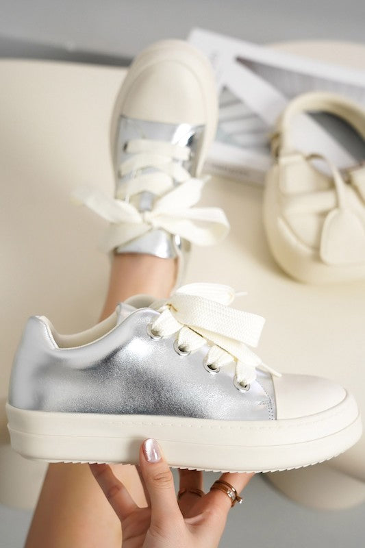METALLIC LACE UP WHITE LACE UP SNEAKER