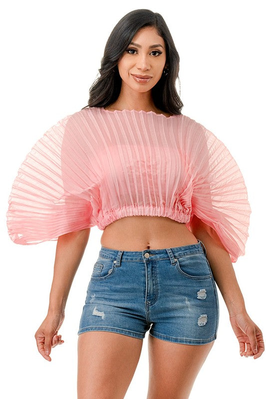 Pleated Sheer Top with Bandeau