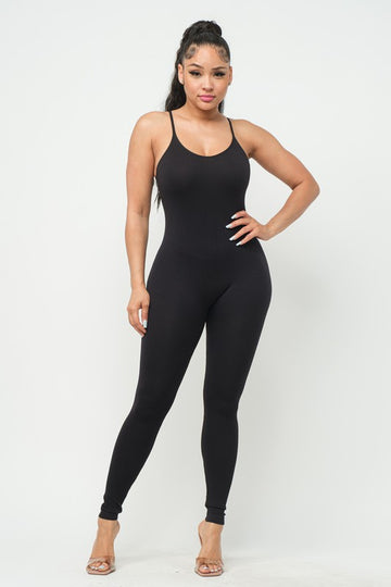 Seamless Fine Ribbed Strap Jumpsuit