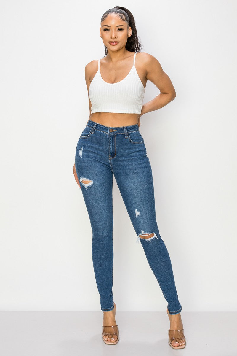 HIGH RISE DESTRUCTED FRONT SKINNY
