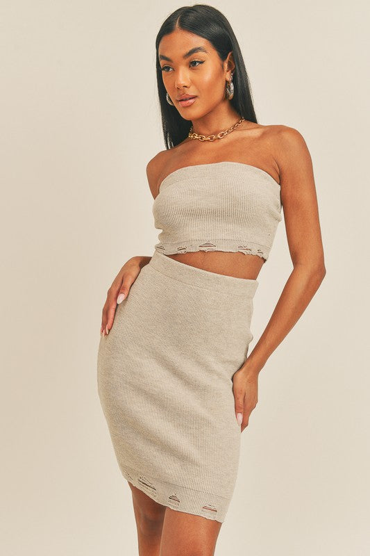 Knitted Tube Top and Skirt Set