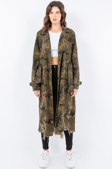 Camouflage Denim Trench Coat