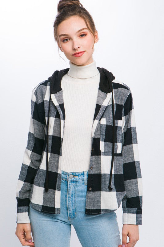 Plaid Shacket with Hoody