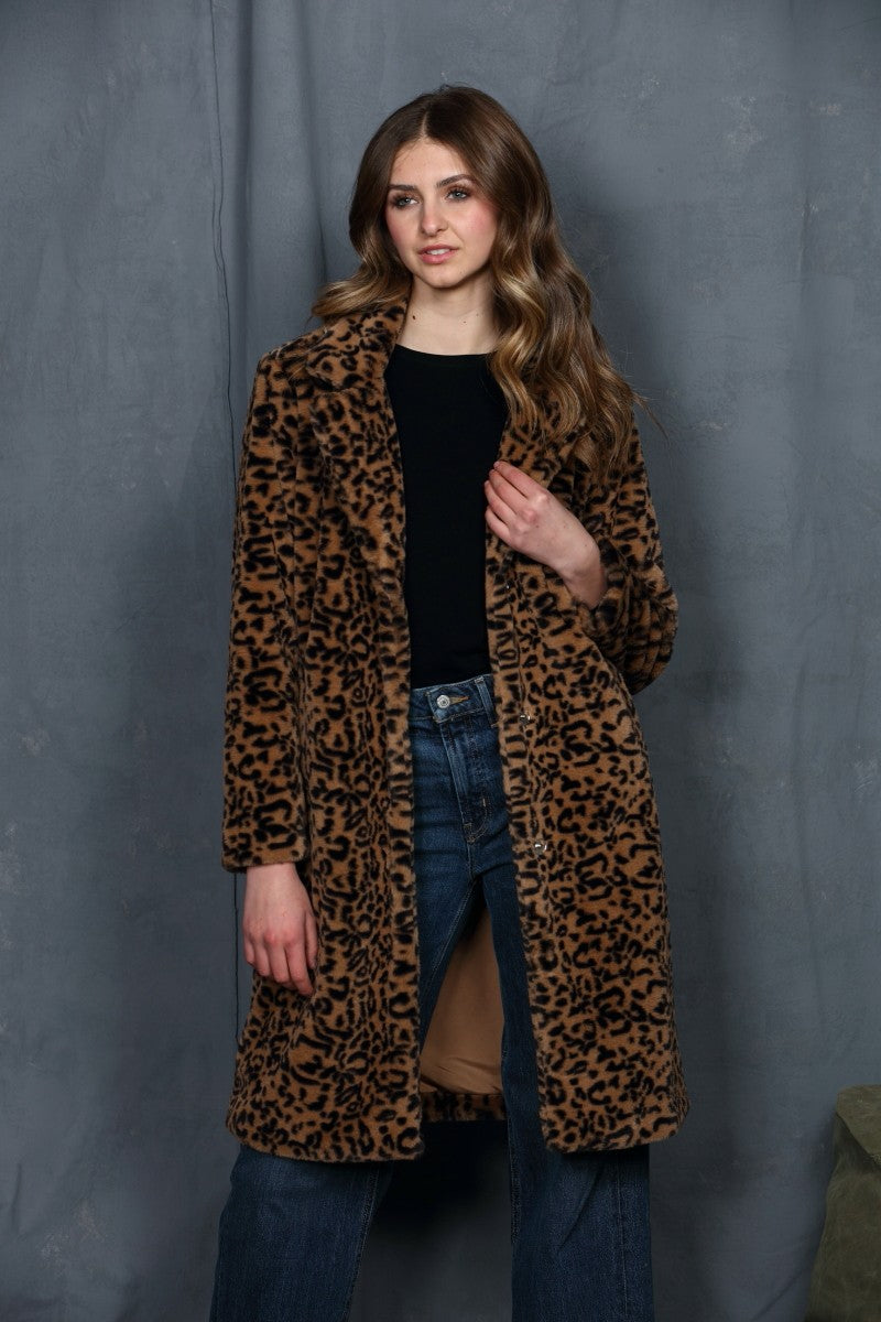 Animal Print Fur Long Overcoat