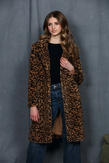 Animal Print Fur Long Overcoat