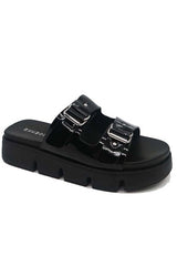 Double Buckle Slide Back Crinkle Sandal
