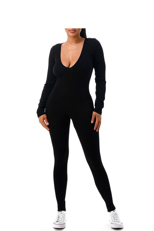 Seamless Deep V Neck Jumpsuit