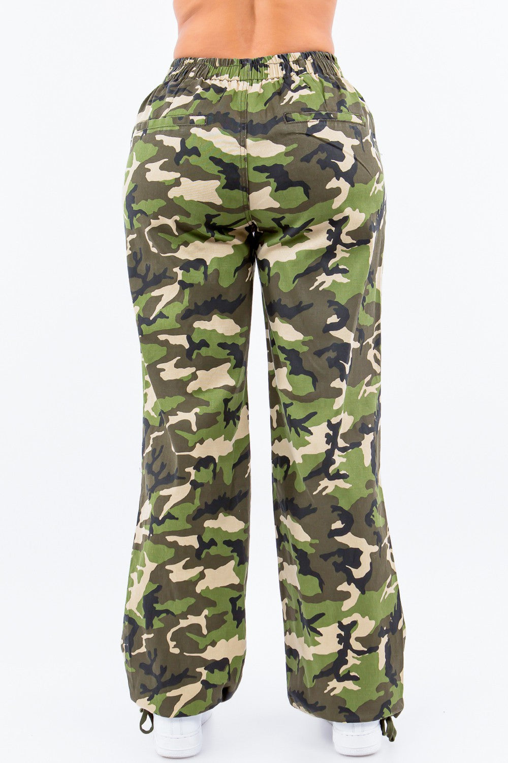 High Rise Camo Wide Leg Pants With Drawstrings