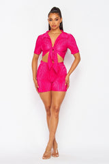 Collar Crop Top Short Set