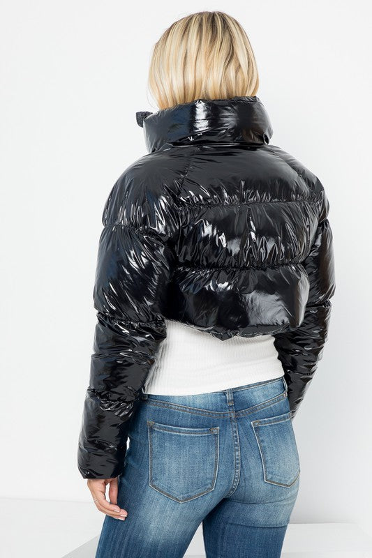 Shiny Nylon Quilted Crop Puffer