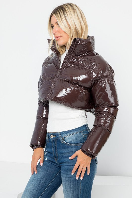 Shiny Nylon Quilted Crop Puffer