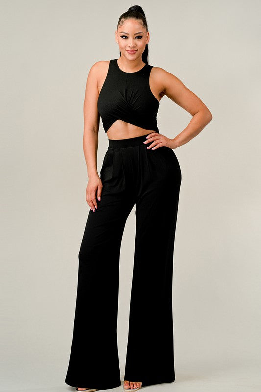 Short Sleeve Top & Wide Leg Pants Set