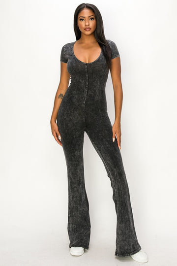 Mineral Wash Bell Bottom Jumpsuit