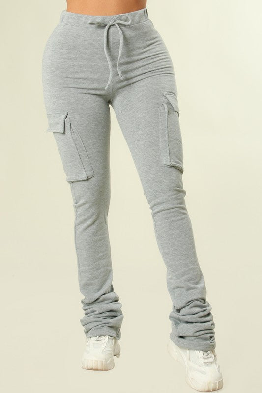 High Waist Drawstring Stacked Pants