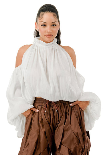 Off Shoulder Halter Draped Bubble Top