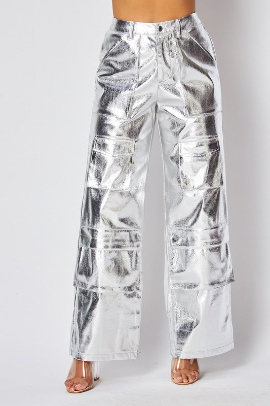 Dawn Metallic Cargo Pocket High Waist Pants