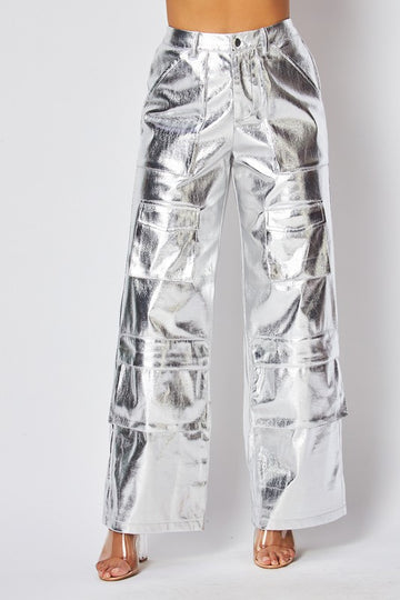 Dawn Metallic Cargo Pocket High Waist Pants