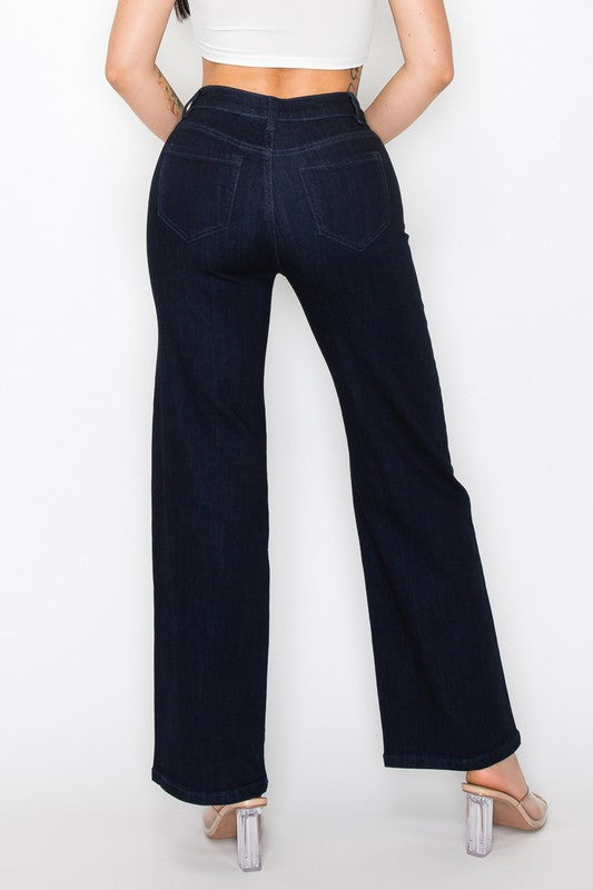 Dark High Rise Wide Leg Jeans