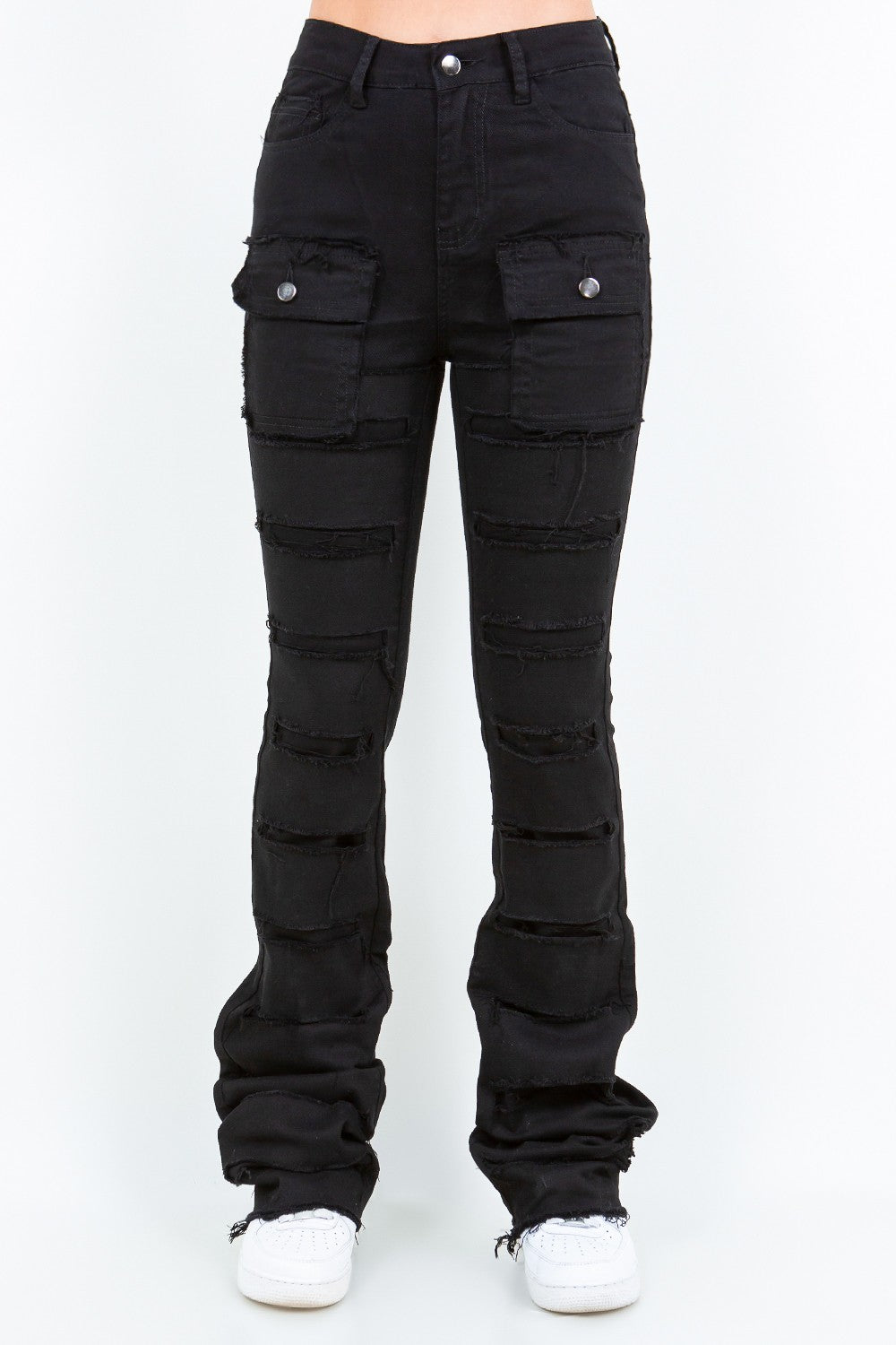 Stacked Ripped Pant with Pockets