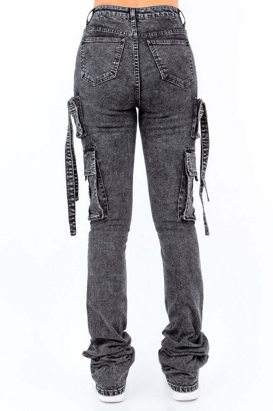 Acid Washed Stacked Skinny Jeans - OLD AMERICAN BAZI