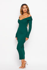 Off Shoulder Ribbed Bodycon Dress