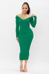 Off Shoulder Ribbed Bodycon Dress
