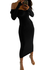 Off Shoulder Ribbed Bodycon Dress