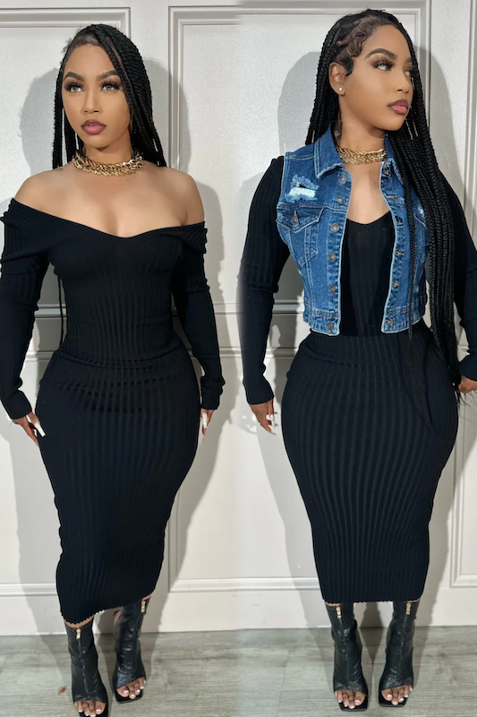 Off Shoulder Ribbed Bodycon Dress