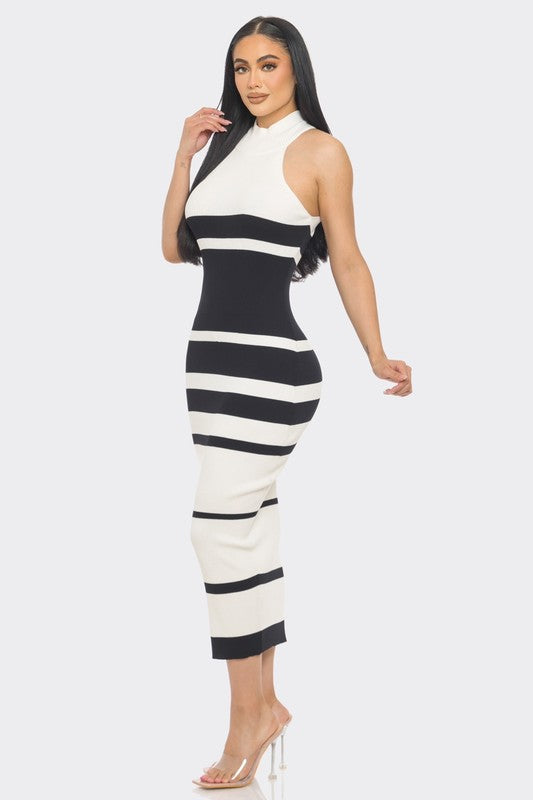 Mock Neck Sleeveless Midi Sweater Dress