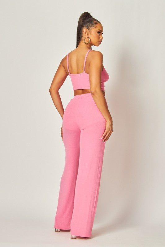 Julia Heart Trim Rib Knit Tank Crop Top & Pant Set HOT & DELICIOUS