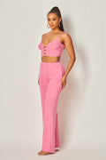 Julia Heart Trim Rib Knit Tank Crop Top & Pant Set HOT & DELICIOUS