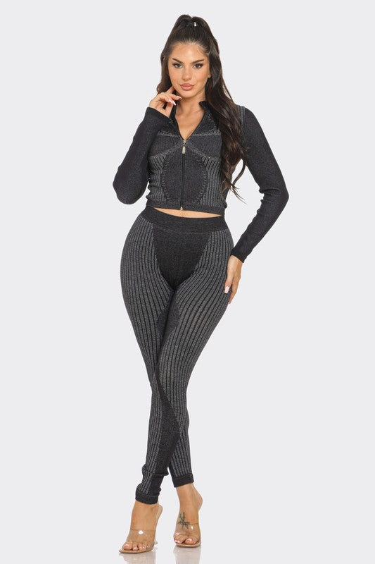 Washed Seamless Zip Up Jacket & Leggings Set