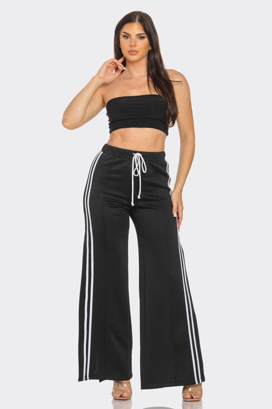 Side Slit Two Stripes Flare Pants - Got the Look