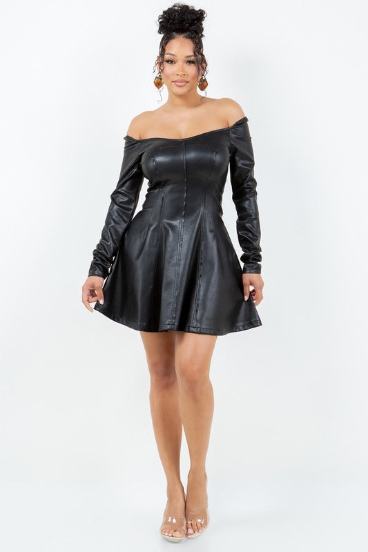 Off the Shoulder Leather Skirt Dress