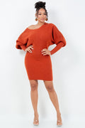 Peep Shoulder Flare Sleeve Sweater Dress HERA COLLECTION