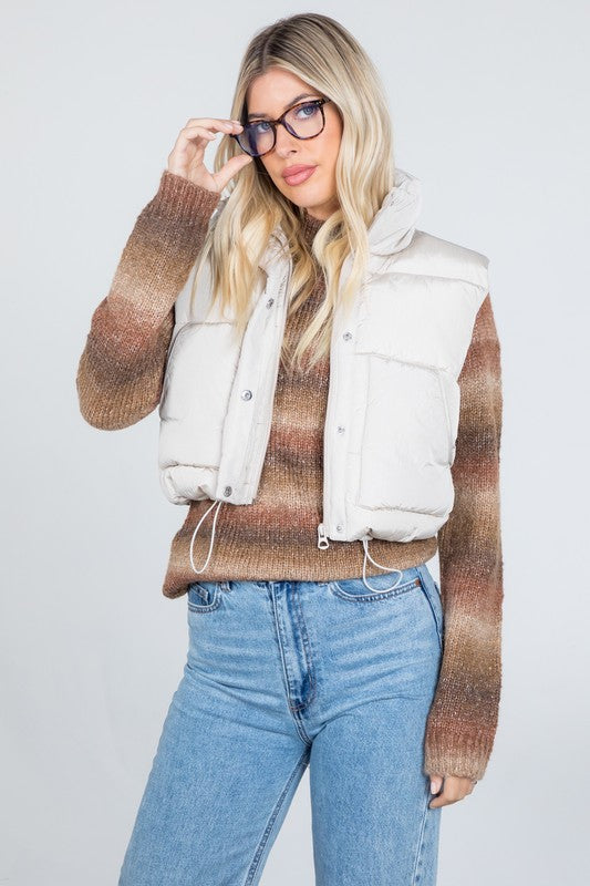 Cropped Puffer Vest With Front Zipper