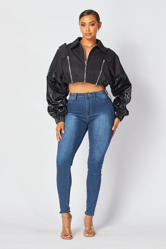 Linda Drop Shoulder Zip Detail Crop Jacket