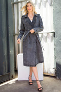 Washed Denim Long Trench Coat w Tie Belt 26 INTERNATIONAL