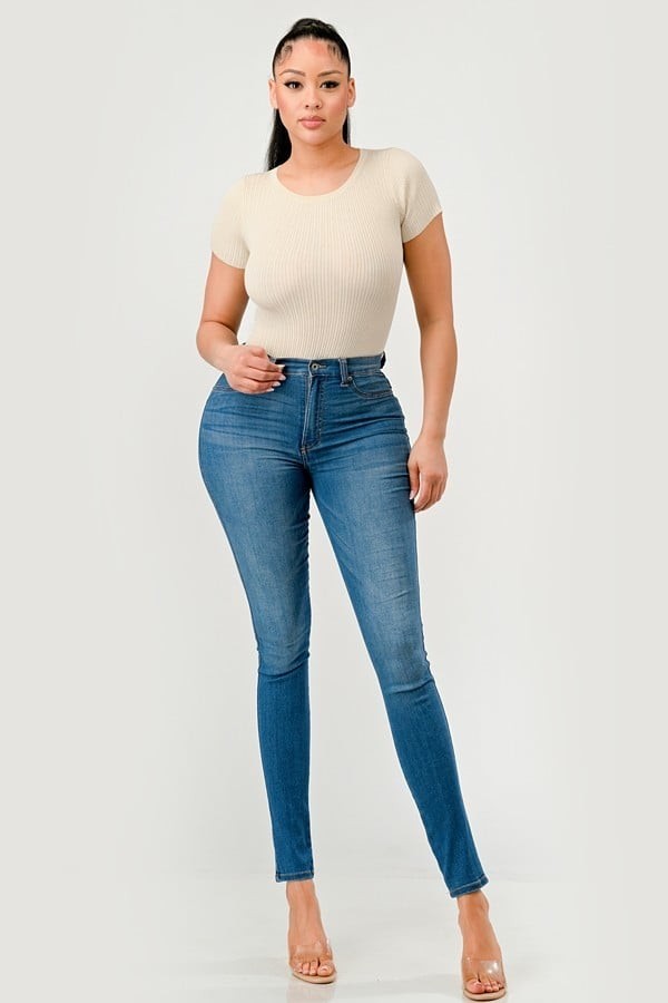 Ribbed Short Sleeve Bodysuit