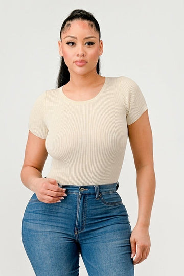 Ribbed Short Sleeve Bodysuit