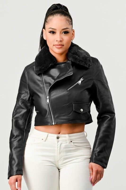 Faux Leather Jacket with Fur