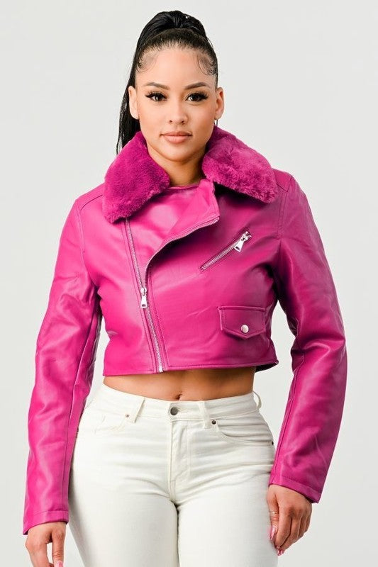 Faux Leather Jacket with Fur