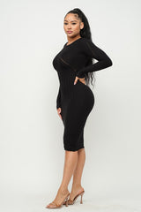 Long Sleeve Dobby Ribbed Midi Dress