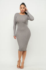 Long Sleeve Dobby Ribbed Midi Dress