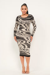 Long Sleeve Animal Print Jacquard Midi Dress