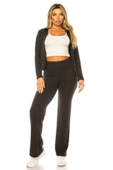 Ribbed Wide Leg Pant and Zip Up