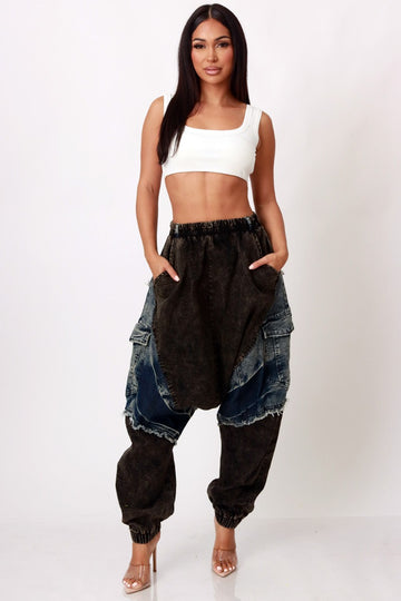 Trendy Urban Style Harem Patchwork Joggers