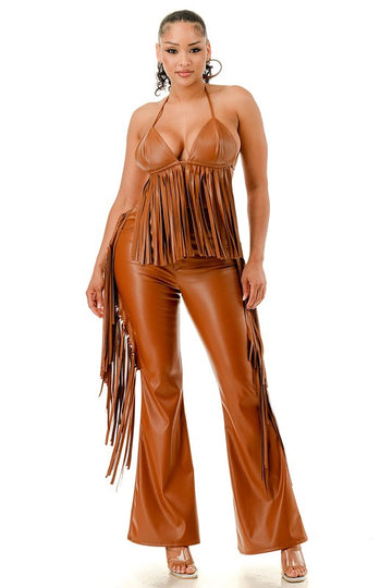 PU 2 Piece Fringe Top and Pant